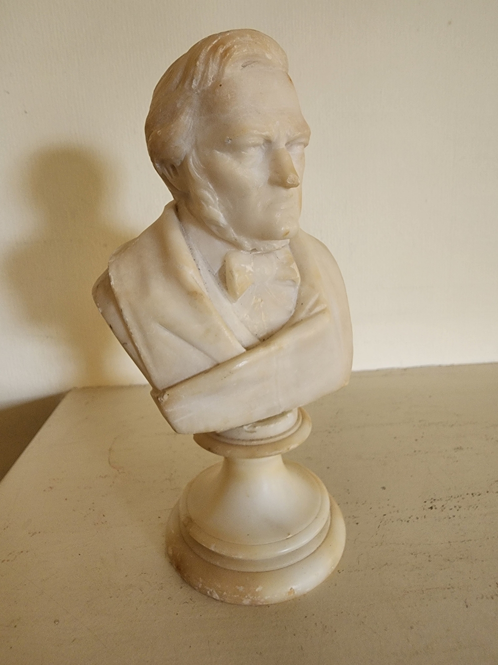 Vintage Carved Alabaster Bust Of German Composer Wagner 8 Inches